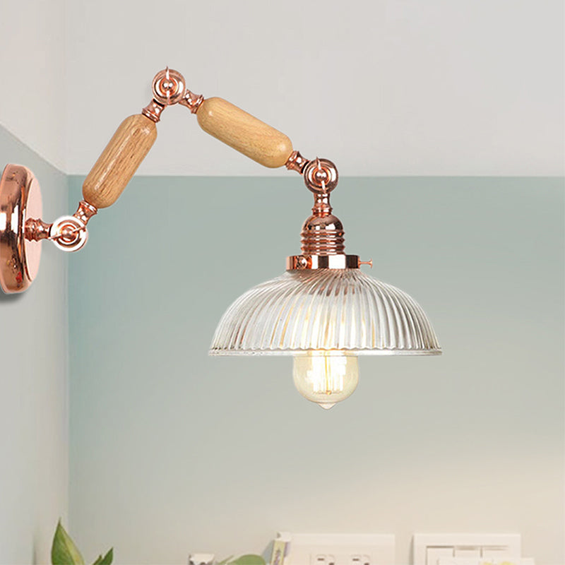 1 Light Prismatic Glass Wall Sconce Light Vintage Rose Gold Bowl Bedroom Lighting Fixture with Extendable Arm Clearhalo 'Cast Iron' 'Glass' 'Industrial wall lights' 'Industrial' 'Middle century wall lights' 'Modern' 'Tiffany' 'Traditional wall lights' 'Wall Lamps & Sconces' 'Wall Lights' Lighting' 250999