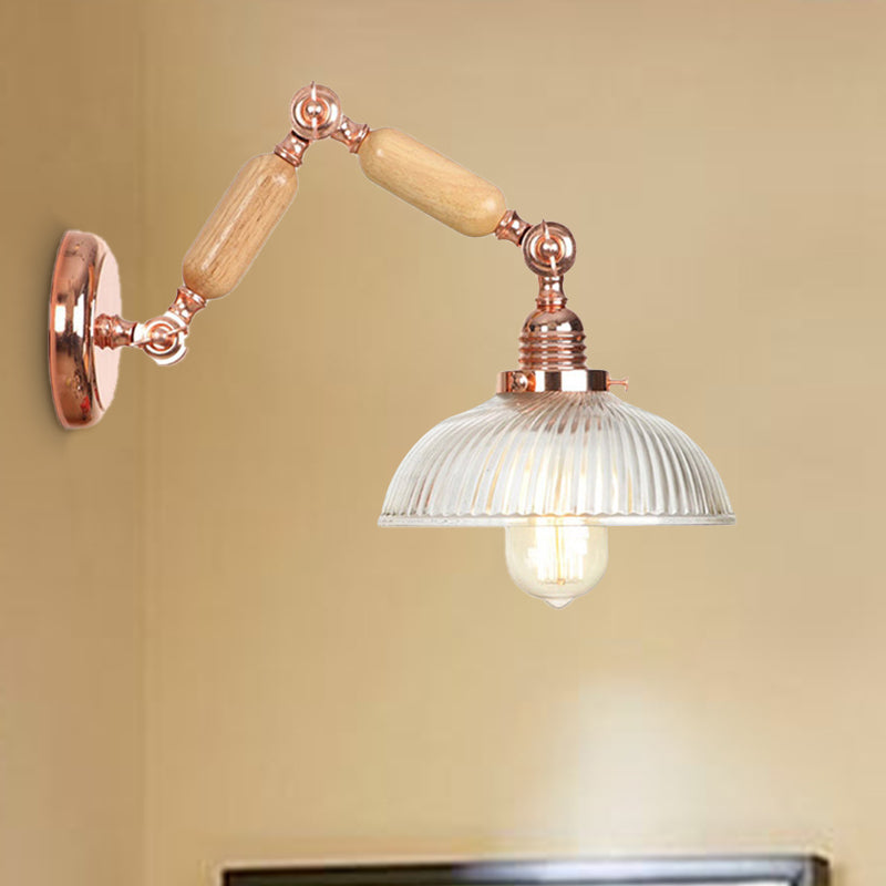 1 Light Prismatic Glass Wall Sconce Light Vintage Rose Gold Bowl Bedroom Lighting Fixture with Extendable Arm Clearhalo 'Cast Iron' 'Glass' 'Industrial wall lights' 'Industrial' 'Middle century wall lights' 'Modern' 'Tiffany' 'Traditional wall lights' 'Wall Lamps & Sconces' 'Wall Lights' Lighting' 251000