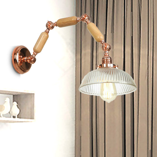 One Bulb Wall Light with Bowl Shade Ribbed Glass Vintage Style Living Room Sconce Lighting Fixture Clearhalo 'Cast Iron' 'Glass' 'Industrial wall lights' 'Industrial' 'Middle century wall lights' 'Modern' 'Tiffany' 'Traditional wall lights' 'Wall Lamps & Sconces' 'Wall Lights' Lighting' 251013