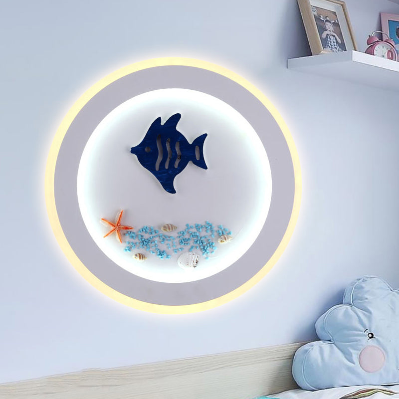 Nautical Stylish Circle Wall Light with Sea Acrylic LED Sconce Lamp in White for Child Bedroom White A Clearhalo 'Wall Lamps & Sconces' 'Wall Lights' Lighting' 251019