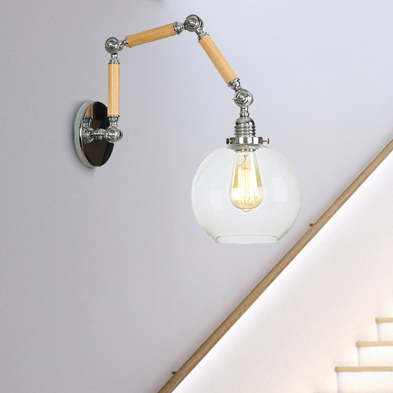1 Light Orb Shade Sconce Light Fixture Vintage Silver Clear Glass Wall Lamp with Extendable Arm Clearhalo 'Cast Iron' 'Glass' 'Industrial wall lights' 'Industrial' 'Middle century wall lights' 'Modern' 'Tiffany' 'Traditional wall lights' 'Wall Lamps & Sconces' 'Wall Lights' Lighting' 251036