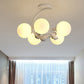 5 Bulbs Spherical Shade Chandelier Contemporary Metal Pendant Light in White for Office Clearhalo 'Ceiling Lights' 'Chandeliers' Lighting' options 251039