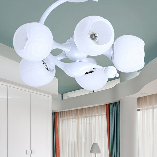 5 Bulbs Spherical Shade Chandelier Contemporary Metal Pendant Light in White for Office Clearhalo 'Ceiling Lights' 'Chandeliers' Lighting' options 251042