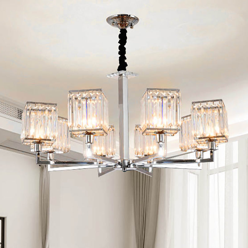 Cubic Hanging Ceiling Light Modern Prismatic Optical Crystal 6/8 Lights Chrome Chandelier Light 8 Chrome Clearhalo 'Ceiling Lights' 'Chandeliers' Lighting' options 251043_7ea383af-1ef3-4fdb-86d6-ac4862c03f30