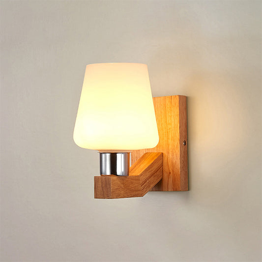 White Glass Wood Sconce Light Tapered 1-Light Nordic Wall Lamp Fixture for Living Room Clearhalo 'Modern wall lights' 'Modern' 'Wall Lamps & Sconces' 'Wall Lights' Lighting' 251055