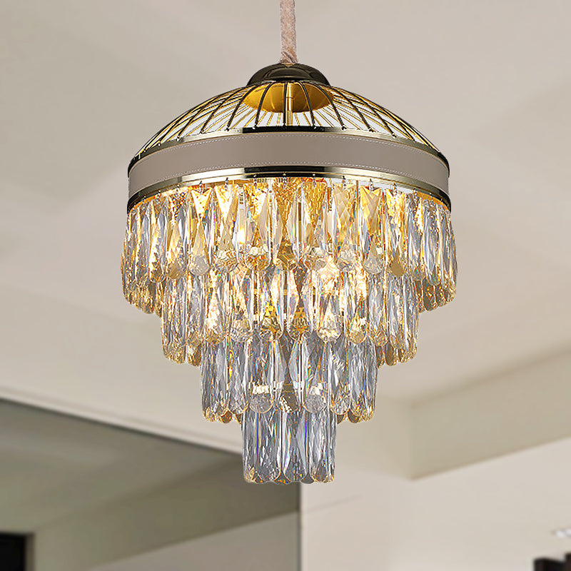 Gold 4 Tiers Hanging Ceiling Light Contemporary 7 Lights Crystal Chandelier Light Fixture Gold Clearhalo 'Ceiling Lights' 'Chandeliers' 'Modern Chandeliers' 'Modern' Lighting' 251153