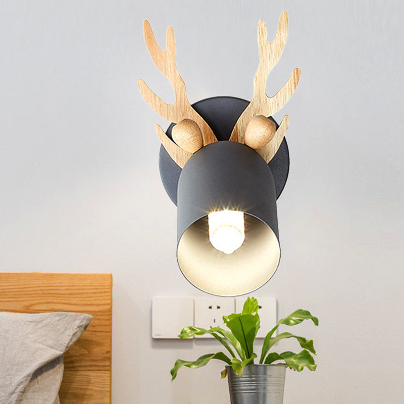 Nordic Stylish Wall Light Tapered Shade 1 Light Metal Wall Sconce with Antlers for Living Room Grey Clearhalo 'Wall Lamps & Sconces' 'Wall Lights' Lighting' 251161