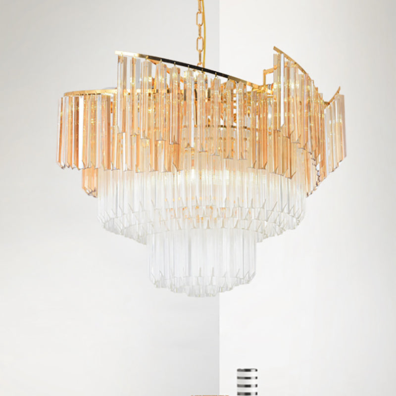 LED Tiered Chandelier Light Contemporary Crystal Hanging Ceiling Light in Gold for Bedroom Gold Clearhalo 'Ceiling Lights' 'Chandeliers' 'Modern Chandeliers' 'Modern' Lighting' 251235