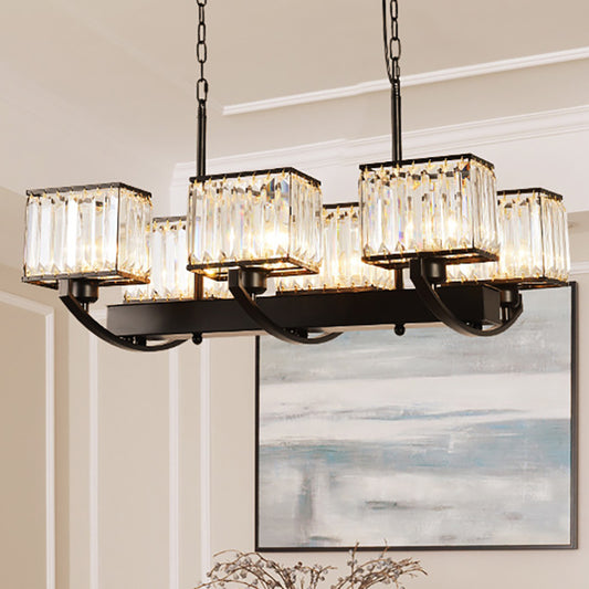 6/8 Bulbs Rectangle Chandelier Light Contemporary Crystal Hanging Lamp in Black with Adjustable Chain 6 Black Clearhalo 'Ceiling Lights' 'Island Lights' Lighting' 251254