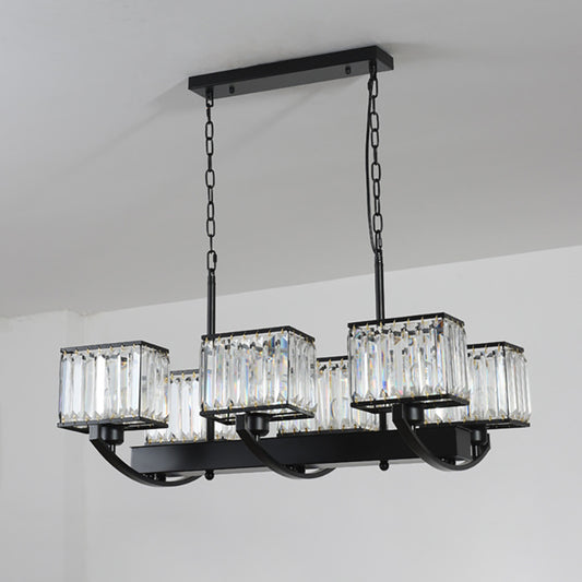 6/8 Bulbs Rectangle Chandelier Light Contemporary Crystal Hanging Lamp in Black with Adjustable Chain Clearhalo 'Ceiling Lights' 'Island Lights' Lighting' 251255