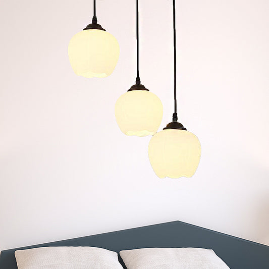 Black 3 Lights Lighting Fixture Classical White Glass Bubble Cluster Pendant for Living Room Black Clearhalo 'Ceiling Lights' 'Glass shade' 'Glass' 'Pendant Lights' 'Pendants' Lighting' 251306