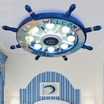 Rudder Kindergarten Ceiling Mount Light Metal 8 Lights Nautical Ceiling Lamp in Blue Blue Clearhalo 'Ceiling Lights' 'Close To Ceiling Lights' 'Close to ceiling' 'Flush mount' Lighting' 251338