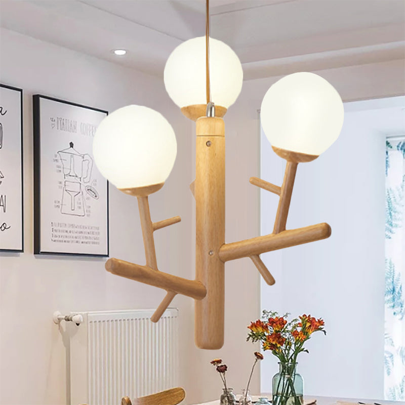 Nordic Modern Sphere Hanging Chandelier Wooden White Ceiling Pendant Light for Dining Room Clearhalo 'Ceiling Lights' 'Chandeliers' Lighting' options 251355