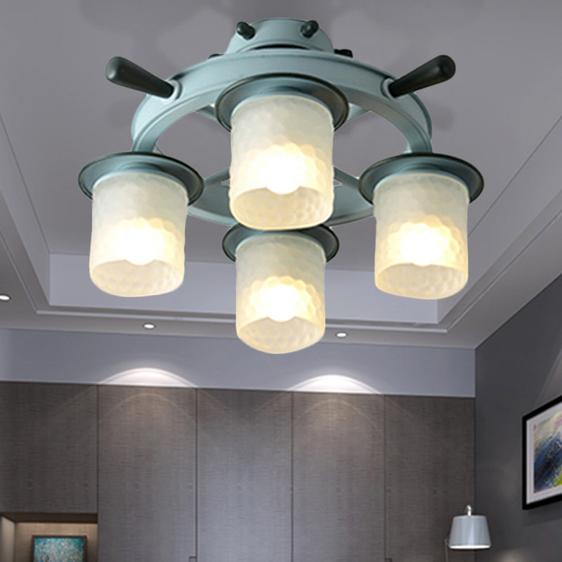 Glass Cylinder Flush Mount Light 4 Lights Nautical Style Ceiling Lamp in Blue for Hallway Clearhalo 'Ceiling Lights' 'Close To Ceiling Lights' 'Close to ceiling' 'Semi-flushmount' Lighting' 251361
