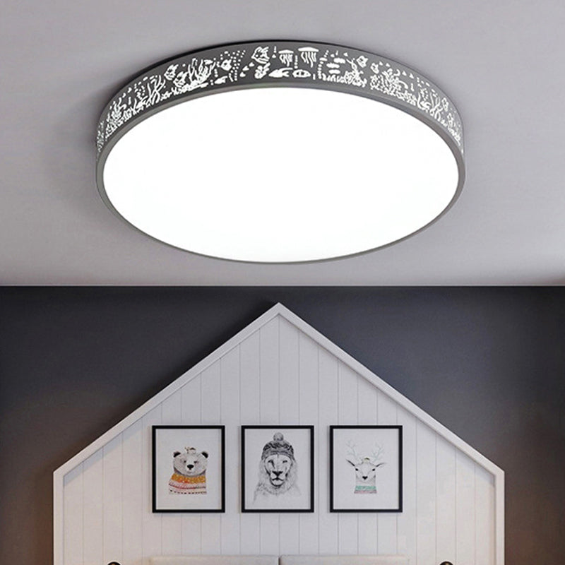 Kid Bedroom Etched Round Ceiling Light Acrylic Metal Macaron Loft Ceiling Mount Light White Clearhalo 'Ceiling Lights' 'Close To Ceiling Lights' 'Close to ceiling' 'Flush mount' Lighting' 251452