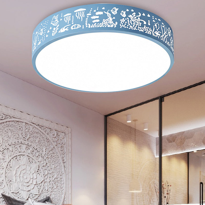 Kid Bedroom Etched Round Ceiling Light Acrylic Metal Macaron Loft Ceiling Mount Light Clearhalo 'Ceiling Lights' 'Close To Ceiling Lights' 'Close to ceiling' 'Flush mount' Lighting' 251457