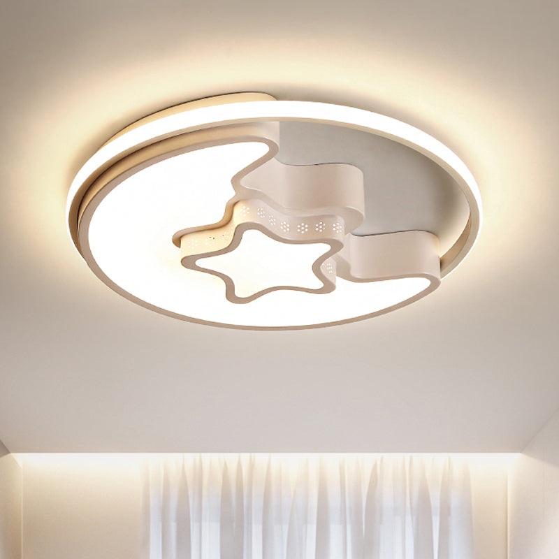 Contemporary Star Moon Flush Mount Light Metal White Etched Ceiling Light for Foyer White White Clearhalo 'Ceiling Lights' 'Close To Ceiling Lights' 'Close to ceiling' 'Flush mount' Lighting' 251458