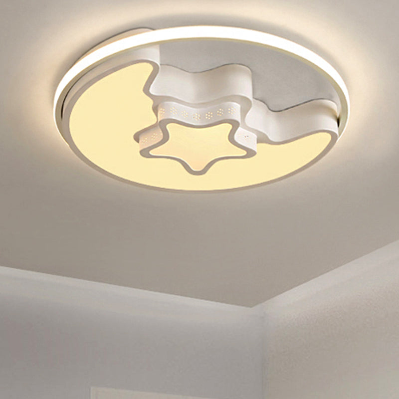 Contemporary Star Moon Flush Mount Light Metal White Etched Ceiling Light for Foyer White Clearhalo 'Ceiling Lights' 'Close To Ceiling Lights' 'Close to ceiling' 'Flush mount' Lighting' 251459
