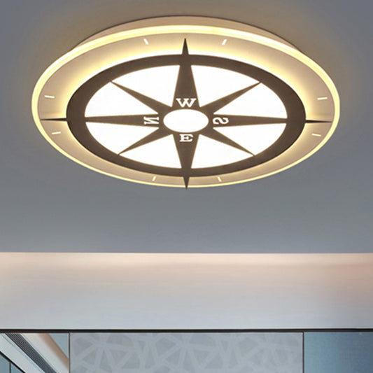 White Compass Flushmount Light Creative Acrylic Ceiling Fixture for Nursing Room Clearhalo 'Ceiling Lights' 'Close To Ceiling Lights' 'Close to ceiling' 'Flush mount' Lighting' 251479