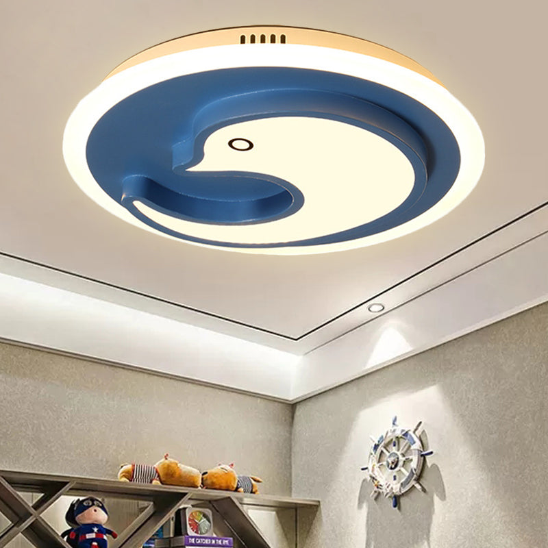 Little Dolphin Ceiling Mount Light Modern Style Metal Ceiling Lamp in Blue for Teen White Clearhalo 'Ceiling Lights' 'Close To Ceiling Lights' 'Close to ceiling' 'Flush mount' Lighting' 251480