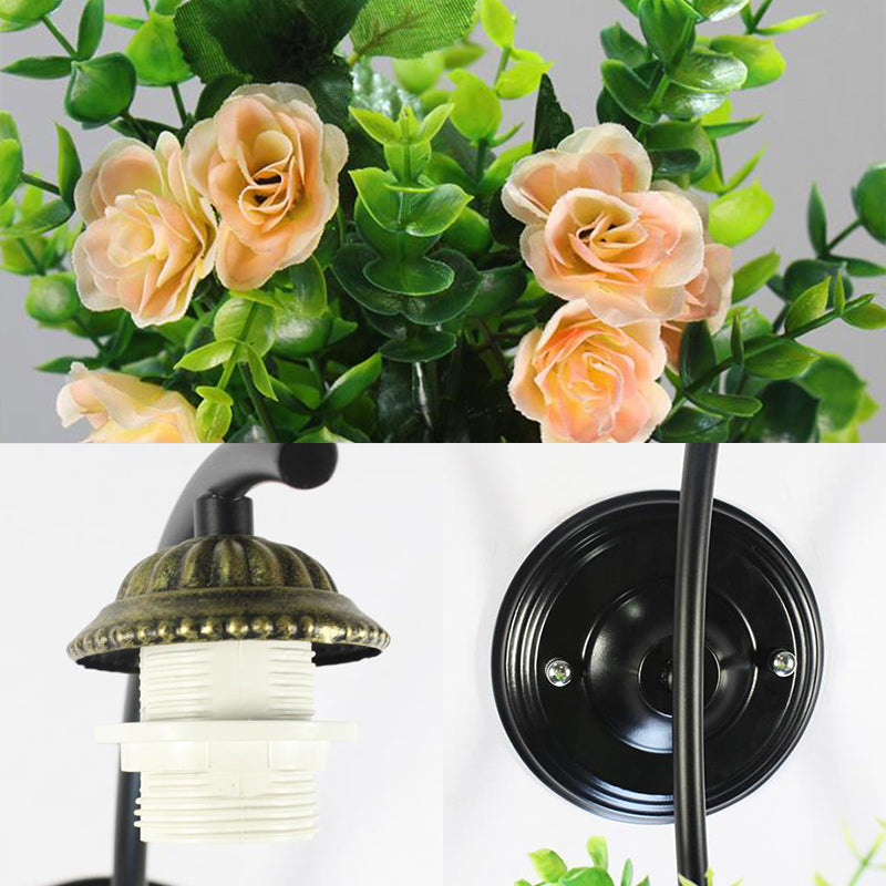 Lily Wall Light Fixture Tiffany Beige/Clear Glass 1 Head Black Sconce Lighting with Flower Decoration Clearhalo 'Industrial' 'Middle century wall lights' 'Tiffany wall lights' 'Tiffany' 'Wall Lamps & Sconces' 'Wall Lights' Lighting' 25155