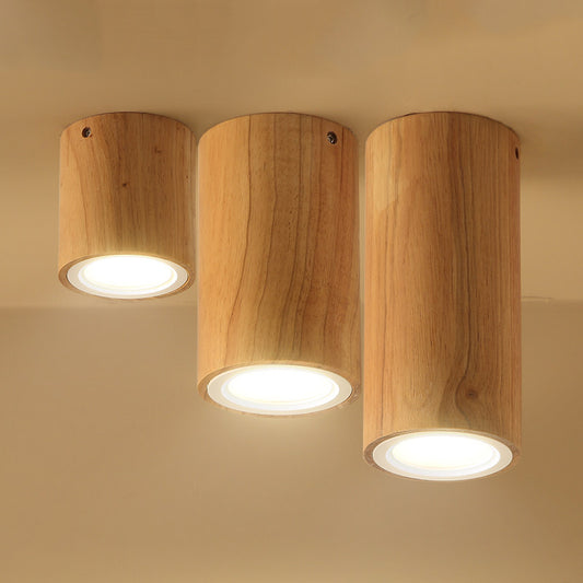 Wood Cylinder Down Light Asian Style Flush Mount Light in Beige for Dining Room Clearhalo 'Ceiling Lights' 'Close To Ceiling Lights' 'Close to ceiling' 'Flush mount' Lighting' 251571