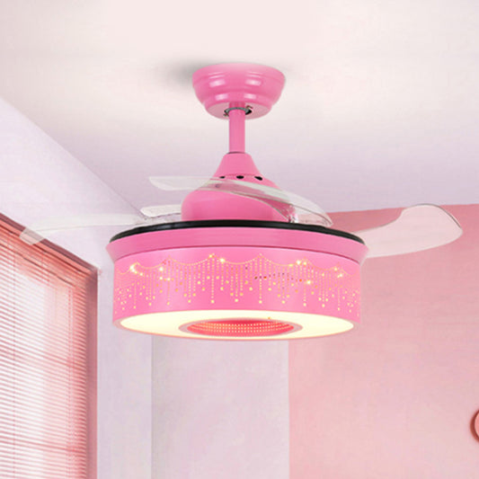 Macaron Ceiling Fan Drum Shade with Invisible Blade Drum 1 Light Acrylic Semi Flushmount Light for Bedroom Clearhalo 'Ceiling Fans with Lights' 'Ceiling Fans' 'Kids Ceiling Fans' 'Kids' Lighting' 251624