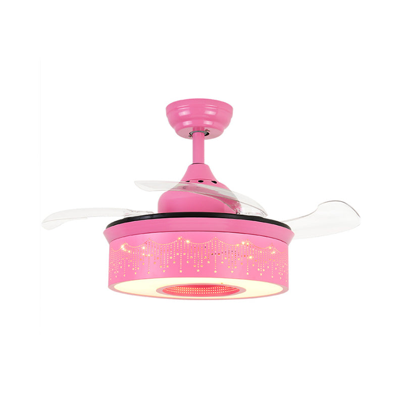 Macaron Ceiling Fan Drum Shade with Invisible Blade Drum 1 Light Acrylic Semi Flushmount Light for Bedroom Clearhalo 'Ceiling Fans with Lights' 'Ceiling Fans' 'Kids Ceiling Fans' 'Kids' Lighting' 251625