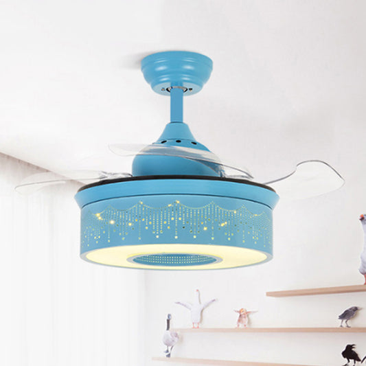 Macaron Ceiling Fan Drum Shade with Invisible Blade Drum 1 Light Acrylic Semi Flushmount Light for Bedroom Blue Clearhalo 'Ceiling Fans with Lights' 'Ceiling Fans' 'Kids Ceiling Fans' 'Kids' Lighting' 251627