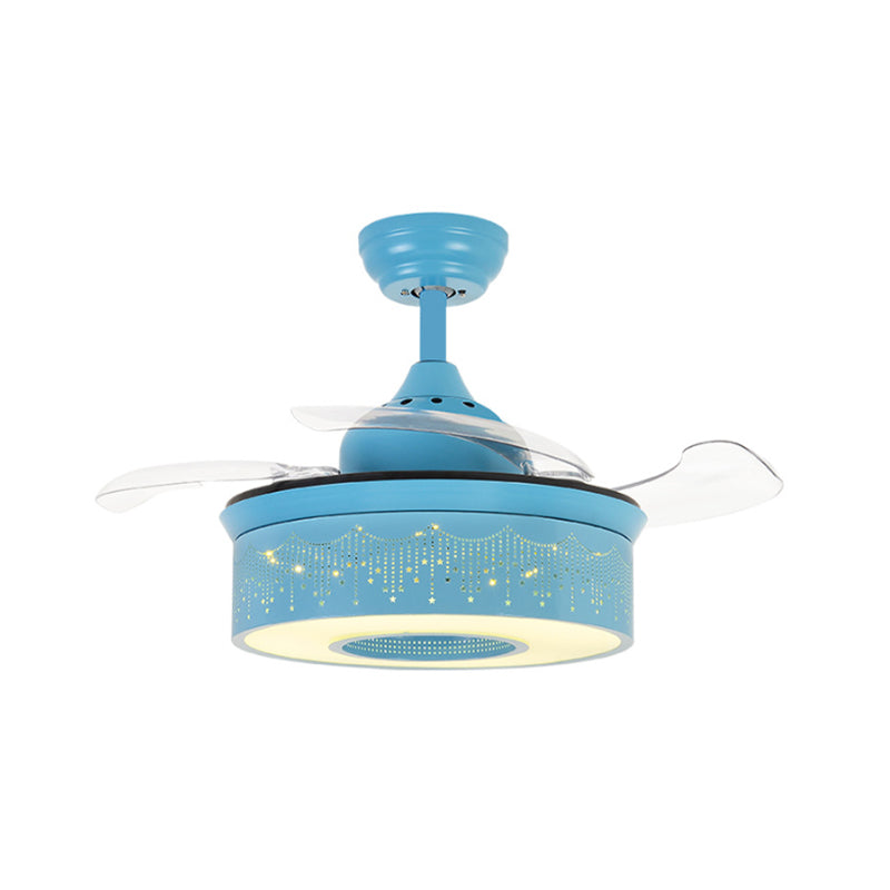 Macaron Ceiling Fan Drum Shade with Invisible Blade Drum 1 Light Acrylic Semi Flushmount Light for Bedroom Clearhalo 'Ceiling Fans with Lights' 'Ceiling Fans' 'Kids Ceiling Fans' 'Kids' Lighting' 251629