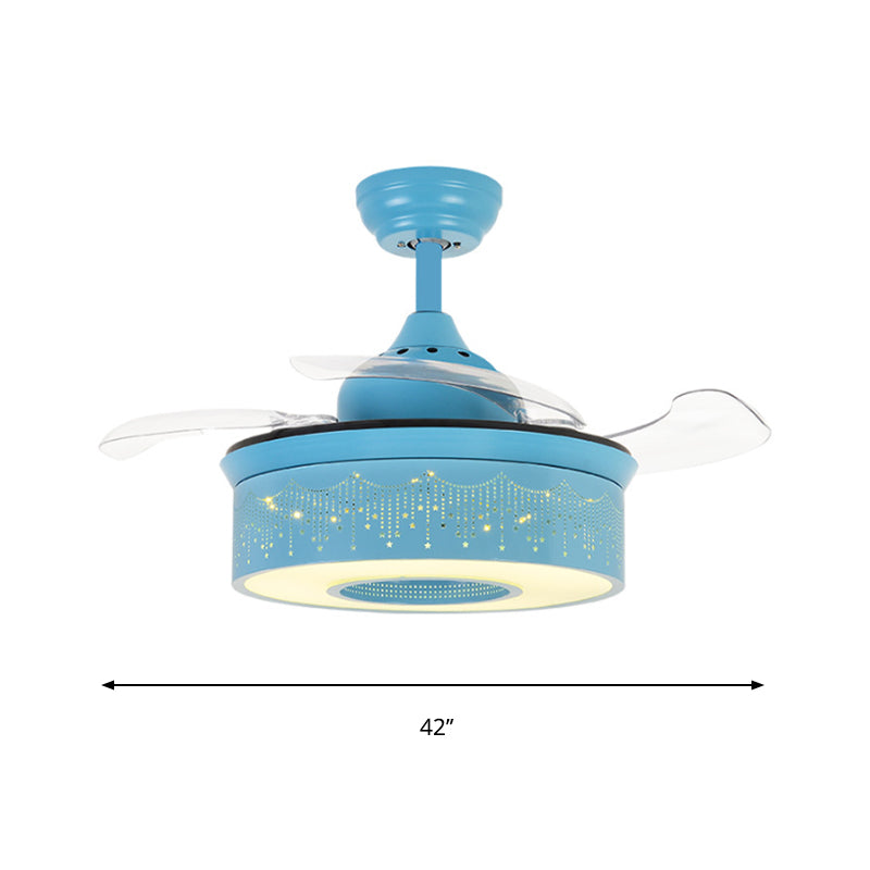 Macaron Ceiling Fan Drum Shade with Invisible Blade Drum 1 Light Acrylic Semi Flushmount Light for Bedroom Clearhalo 'Ceiling Fans with Lights' 'Ceiling Fans' 'Kids Ceiling Fans' 'Kids' Lighting' 251630