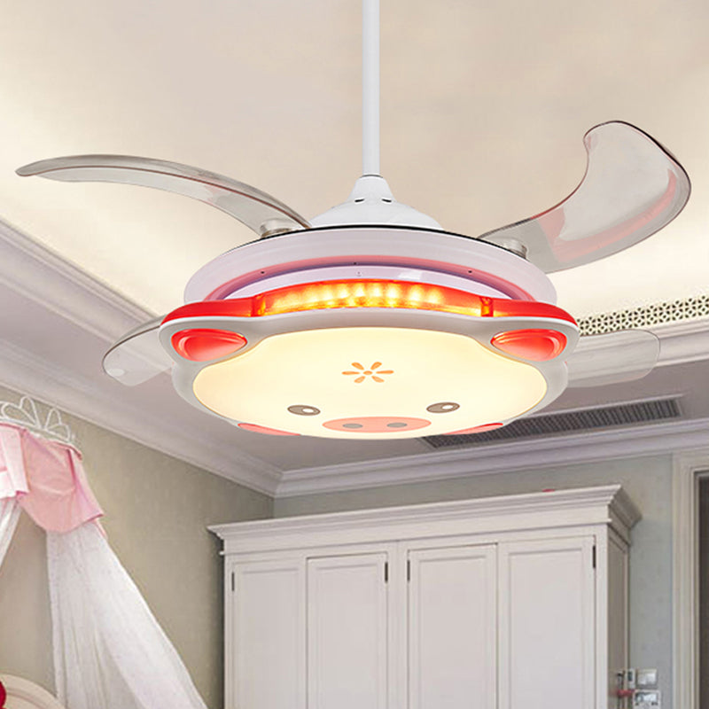 Pink Drum Ceiling Light with Blade One Head Modern Metal Fan Ceiling for Child Bedroom Pink Clearhalo 'Ceiling Fans with Lights' 'Ceiling Fans' 'Kids Ceiling Fans' 'Kids' Lighting' 251631