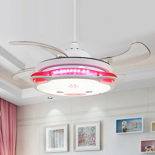 Pink Drum Ceiling Light with Blade One Head Modern Metal Fan Ceiling for Child Bedroom Clearhalo 'Ceiling Fans with Lights' 'Ceiling Fans' 'Kids Ceiling Fans' 'Kids' Lighting' 251632