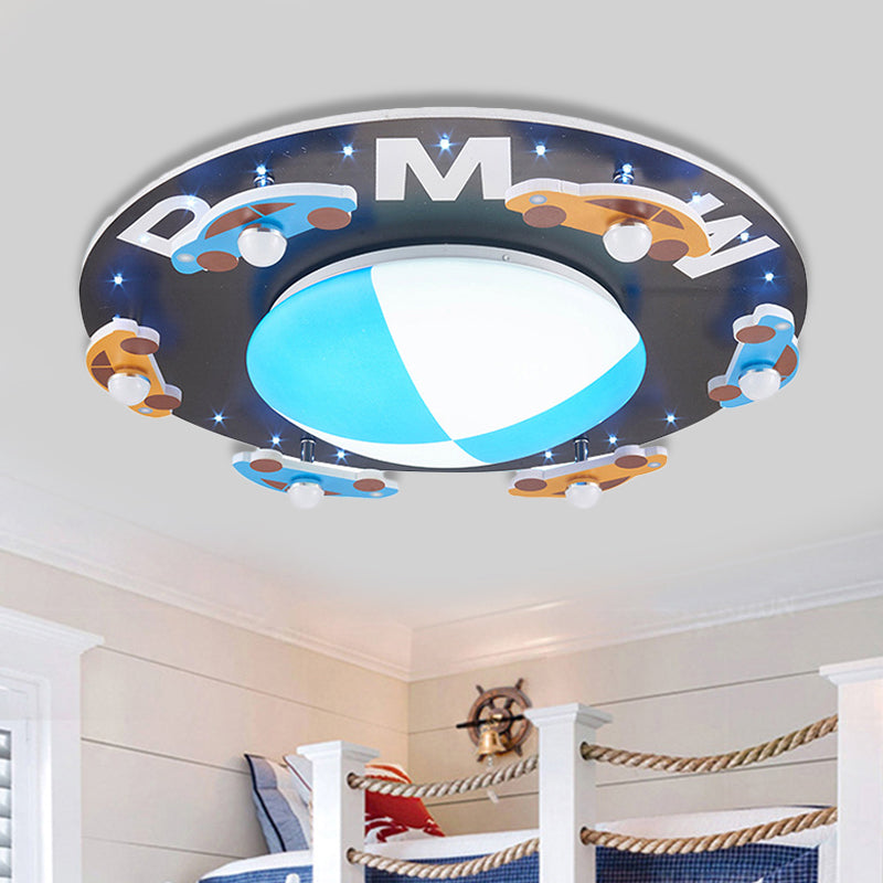 Blue Circle Flush Mount Light with Car Cartoon Modern Acrylic LED Ceiling Light for Boys Bedroom Blue Clearhalo 'Ceiling Lights' 'Close To Ceiling Lights' 'Close to ceiling' 'Flush mount' Lighting' 251664
