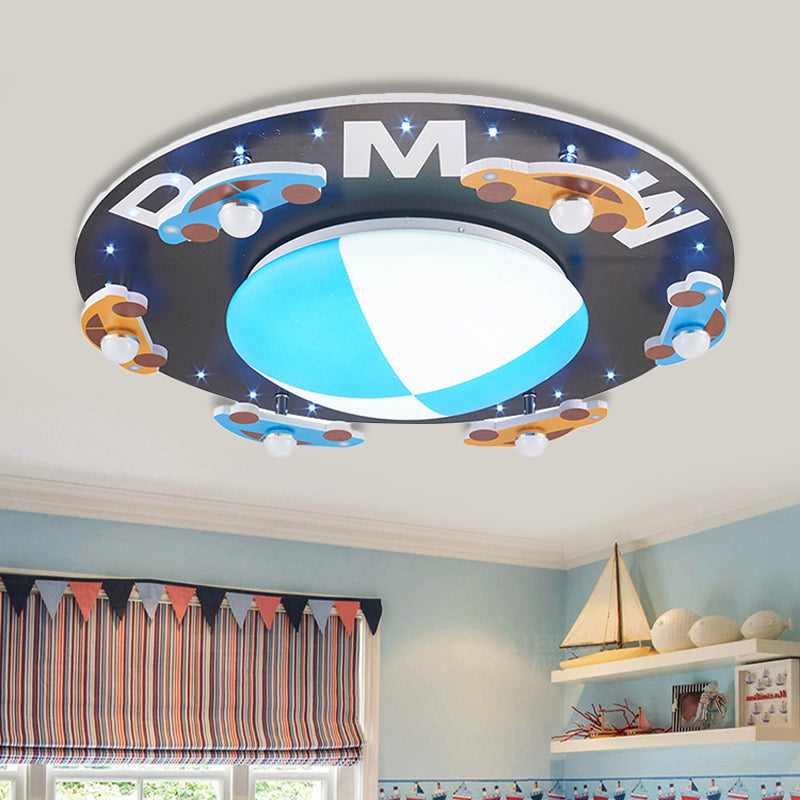 Blue Circle Flush Mount Light with Car Cartoon Modern Acrylic LED Ceiling Light for Boys Bedroom Clearhalo 'Ceiling Lights' 'Close To Ceiling Lights' 'Close to ceiling' 'Flush mount' Lighting' 251665