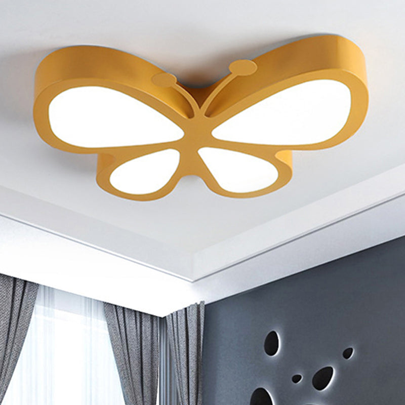 Lovely Kids Butterfly Ceiling Lamp Metal Macaron Colored LED Ceiling Light Yellow Clearhalo 'Ceiling Lights' 'Close To Ceiling Lights' 'Close to ceiling' 'Flush mount' 'Industrial Flush Mount' Lighting' 251773
