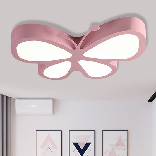 Lovely Kids Butterfly Ceiling Lamp Metal Macaron Colored LED Ceiling Light Pink Clearhalo 'Ceiling Lights' 'Close To Ceiling Lights' 'Close to ceiling' 'Flush mount' 'Industrial Flush Mount' Lighting' 251775