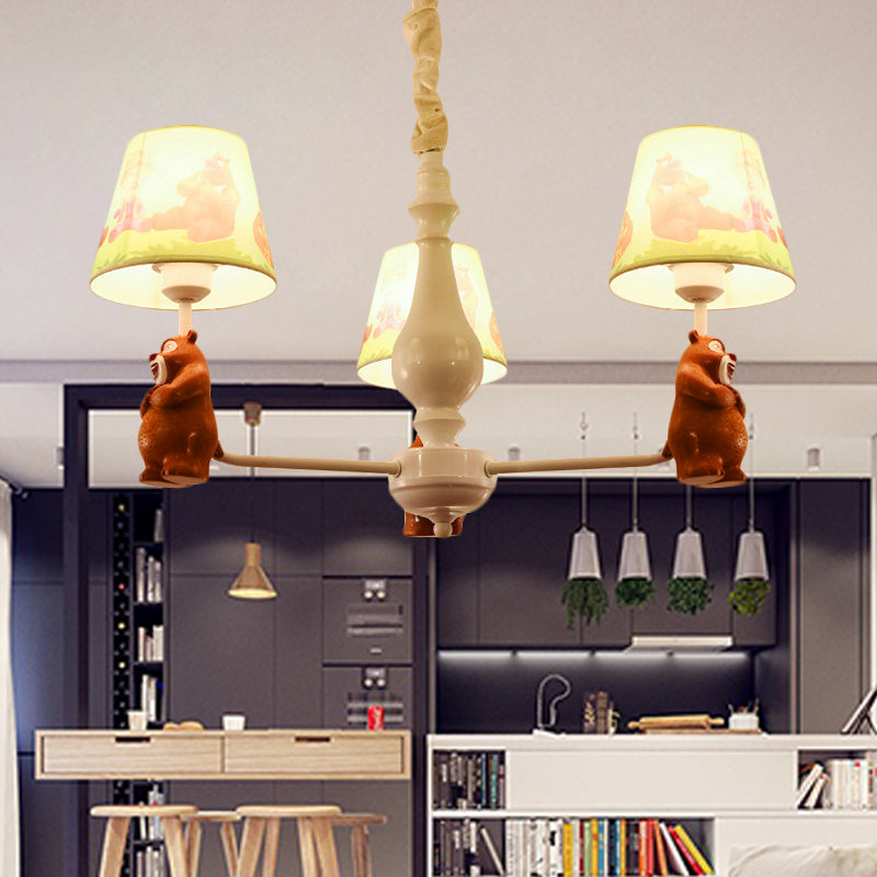 Cartoon Coolie Shade Hanging Chandelier Fabric LED Pendant Lights in Brown for Dining Room Clearhalo 'Ceiling Lights' 'Chandeliers' Lighting' options 251834