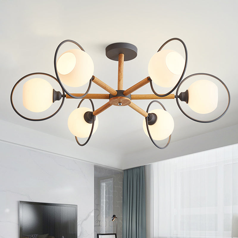 Dining Room Round Hanging Lights Glass 5 Bulbs Art Deco Hanging Pendant Fixture Clearhalo 'Ceiling Lights' 'Chandeliers' Lighting' options 251920