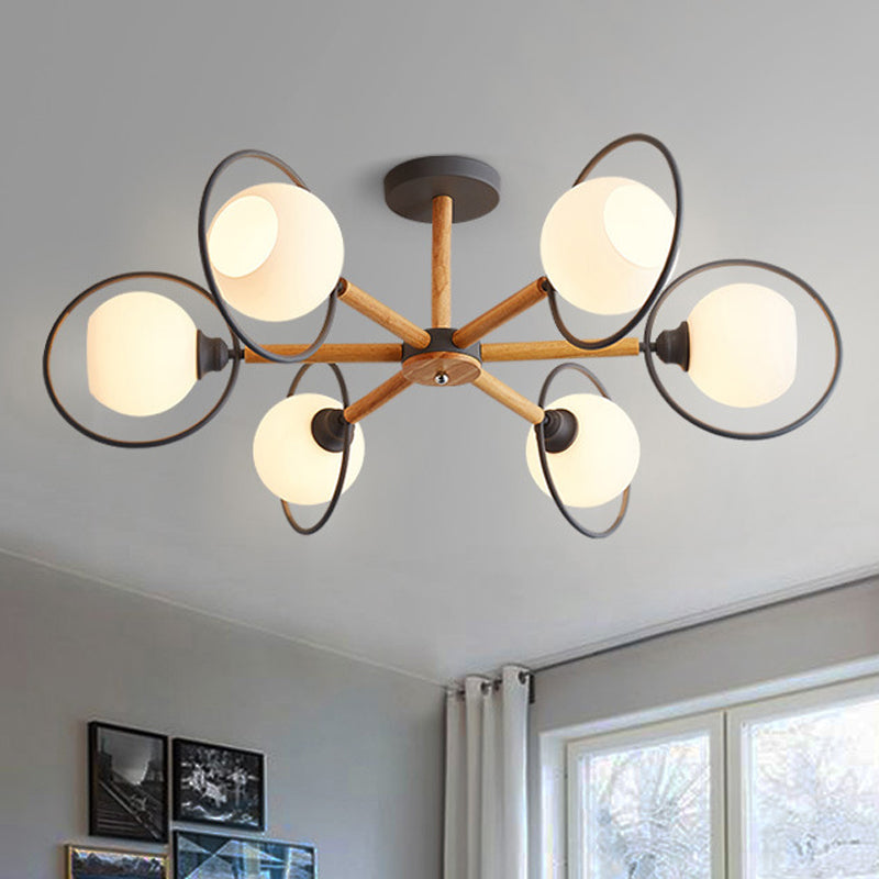 Dining Room Round Hanging Lights Glass 5 Bulbs Art Deco Hanging Pendant Fixture Clearhalo 'Ceiling Lights' 'Chandeliers' Lighting' options 251921