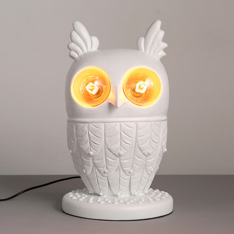 Resin Owl Table Light with Plug In Cord Two Lights Creative Table Lamp in White for Office White Clearhalo 'Lamps' 'Table Lamps' Lighting' 251968