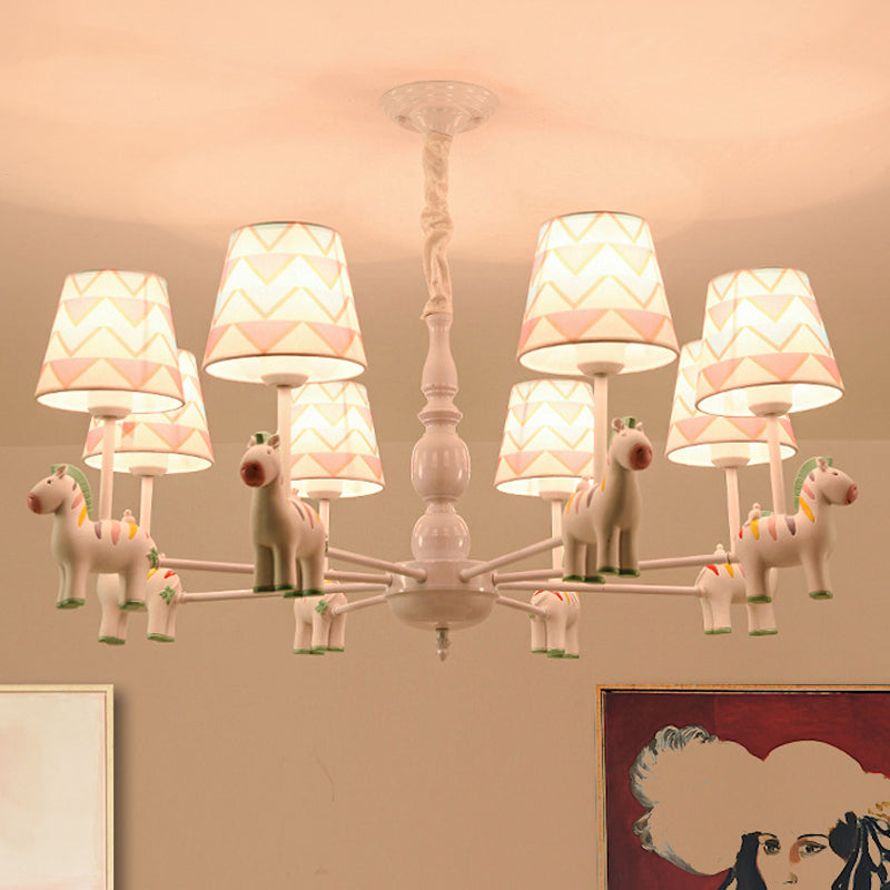 Pink Tapered Shade Hanging Chandelier Cartoon Fabric Pendant Light for Bedroom Clearhalo 'Ceiling Lights' 'Chandeliers' Lighting' options 252003