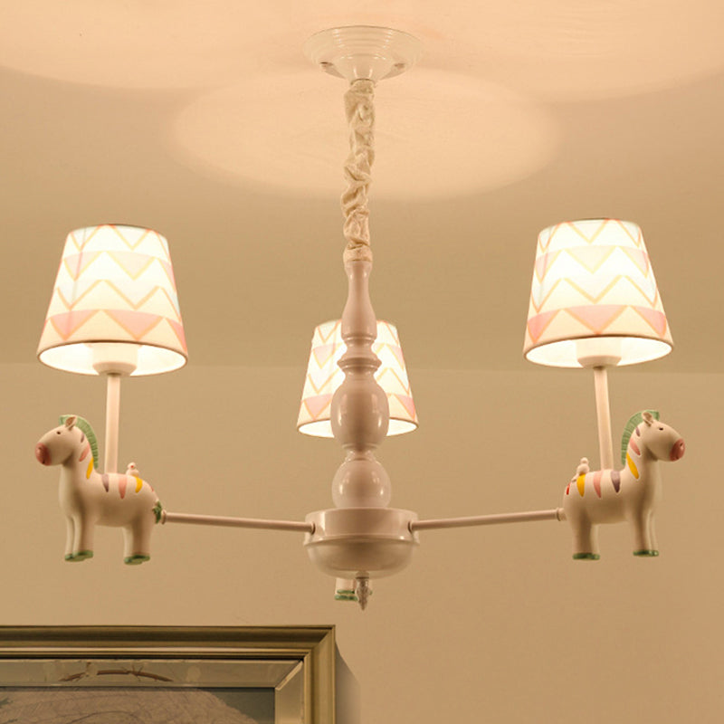 Pink Tapered Shade Hanging Chandelier Cartoon Fabric Pendant Light for Bedroom Clearhalo 'Ceiling Lights' 'Chandeliers' Lighting' options 252007