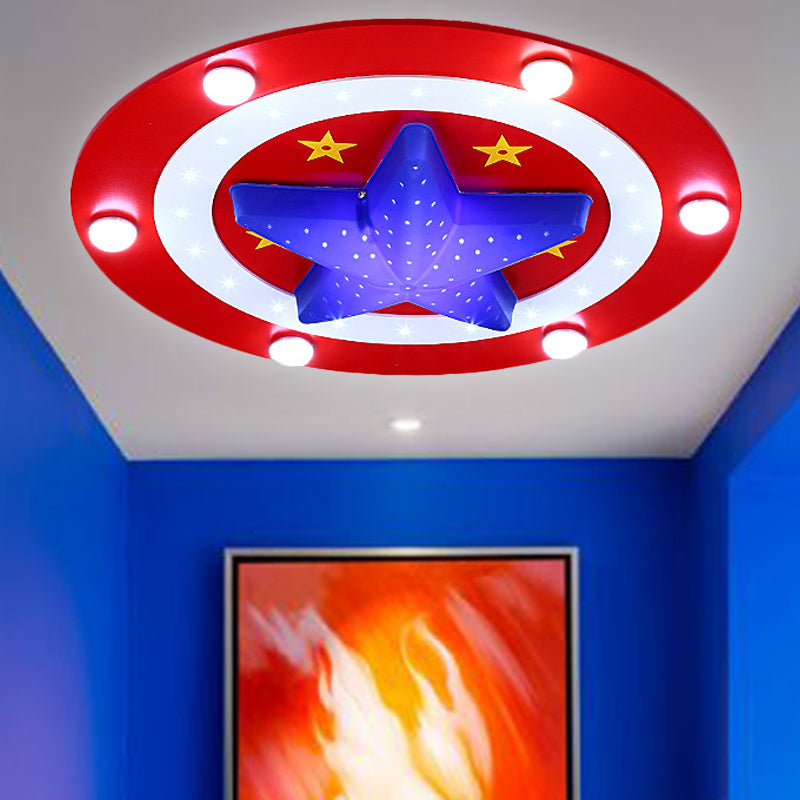 Baby Bedroom Circle Ceiling Mount Light with Star Acrylic Modern Style Flush Light Red Clearhalo 'Ceiling Lights' 'Close To Ceiling Lights' 'Close to ceiling' 'Flush mount' Lighting' 252018