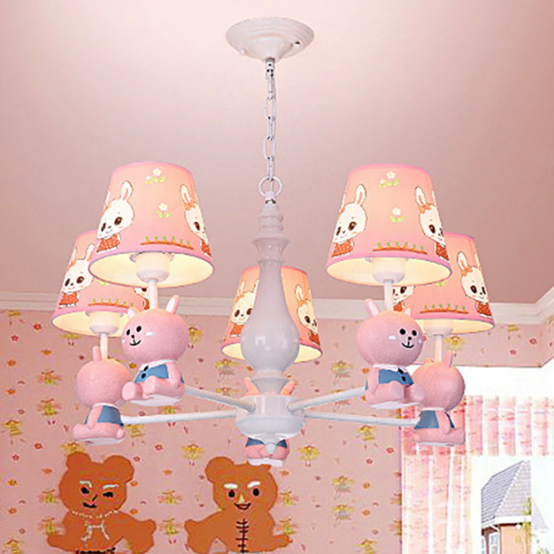 Fabric Tapered Shade Hanging Ceiling Lamp Cartoon Hanging Pendant Lights in Pink for Kindergarten 5 Pink Clearhalo 'Ceiling Lights' 'Chandeliers' Lighting' options 252039_56e20e5c-90dd-48a5-bf43-89afe7373950