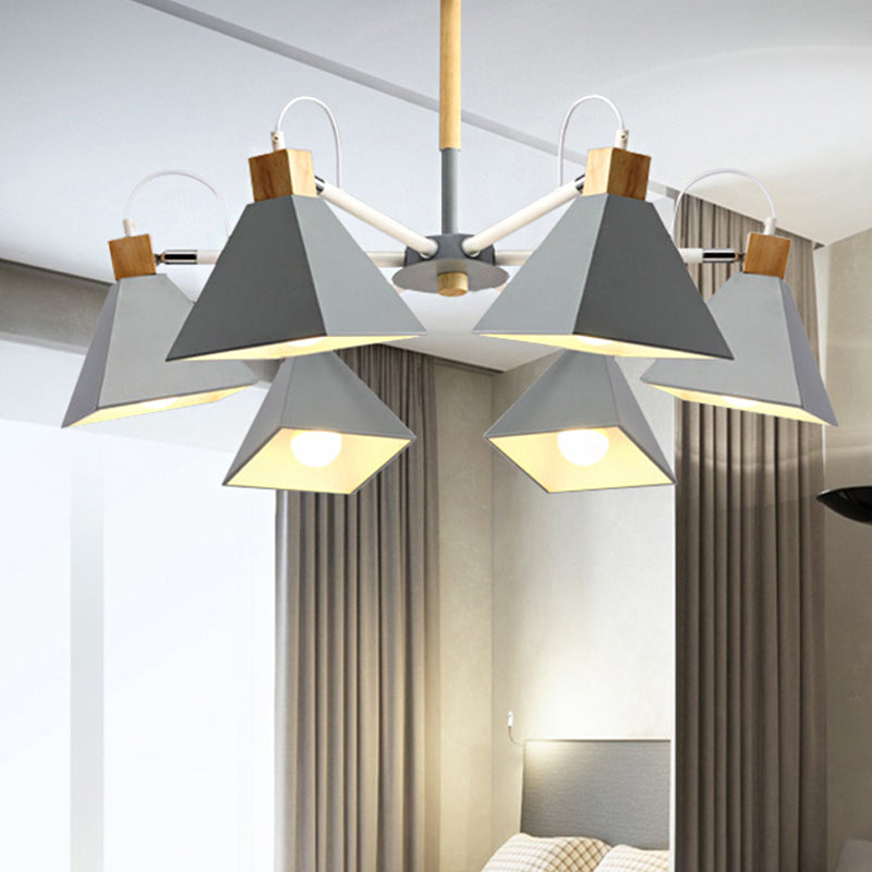 Rotatable 6 Lights Pyramid Chandelier Macaron Stylish Wood Ceiling Pendant for Baby Room Grey Clearhalo 'Ceiling Lights' 'Chandeliers' Lighting' options 252066_499408ff-cf07-4708-9fcb-3dd4d6f497c0