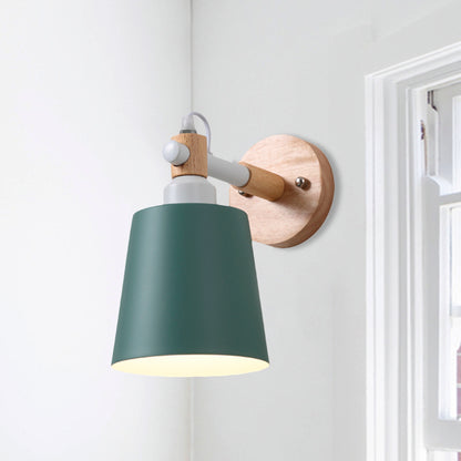 Macaroon Tapered Shade Wall Light Metal 1 Head Wall Sconce Light for Kid Bedroom Green Clearhalo 'Wall Lamps & Sconces' 'Wall Lights' Lighting' 252073