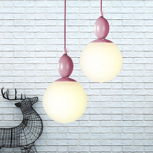 Nordic Style Small Pendant Light Orb Shade 1 Bulb Milk Glass Hanging Light for Corridor Pink Clearhalo 'Ceiling Lights' 'Glass shade' 'Glass' 'Pendant Lights' 'Pendants' Lighting' 252121