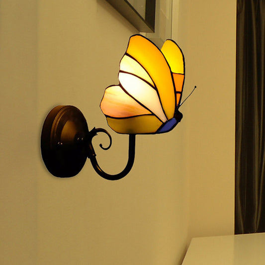 1 Light Butterfly Wall Sconce Rustic Lodge Stained Glass Decorative Wall Light for Bedroom Clearhalo 'Industrial' 'Middle century wall lights' 'Tiffany wall lights' 'Tiffany' 'Wall Lamps & Sconces' 'Wall Lights' Lighting' 252147