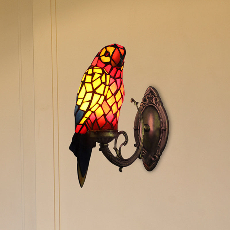 Tiffany Parrot Wall Sconce Light with Colorful Glass 1 Light Indoor Wall Mount Light for Corridor Clearhalo 'Industrial' 'Middle century wall lights' 'Tiffany wall lights' 'Tiffany' 'Wall Lamps & Sconces' 'Wall Lights' Lighting' 252176